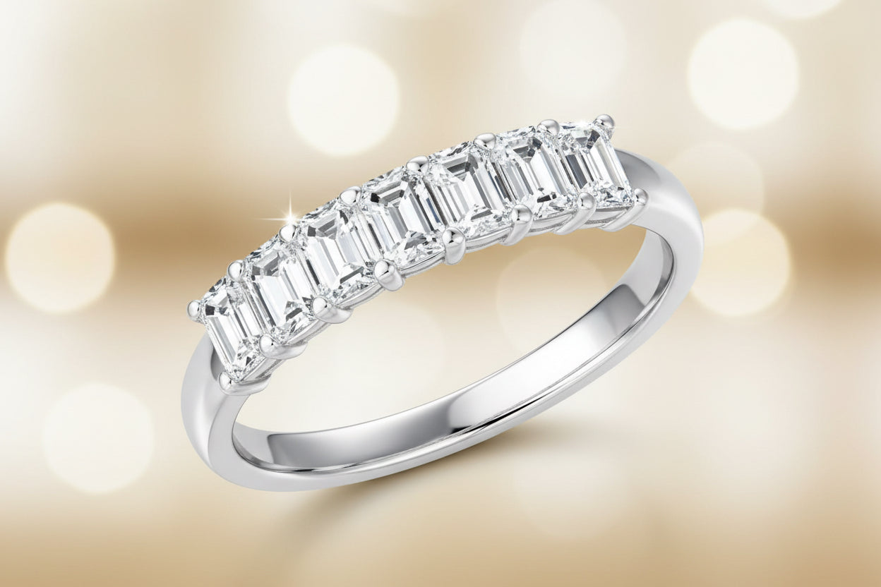 10Kt Elegant Emerald Cut Eternity Ring