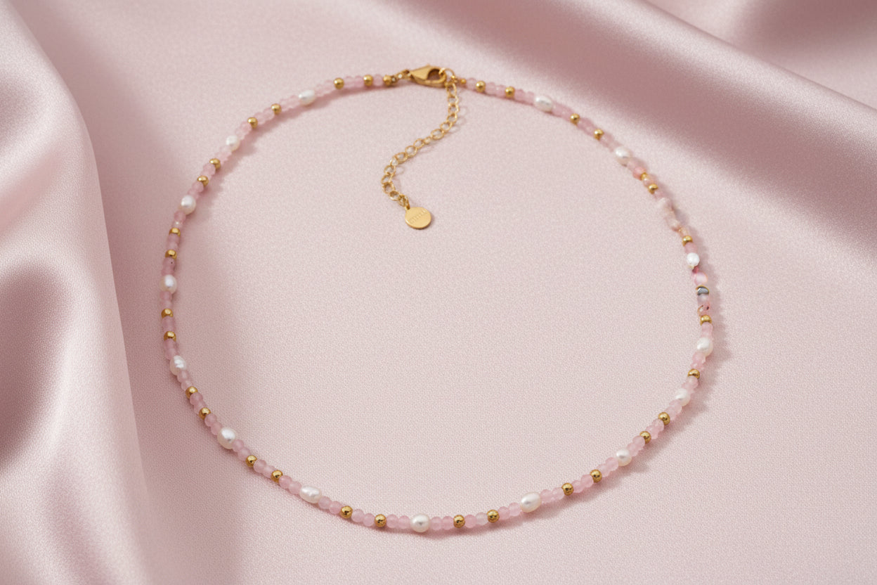 Semi Precious Rose Quartz Necklet