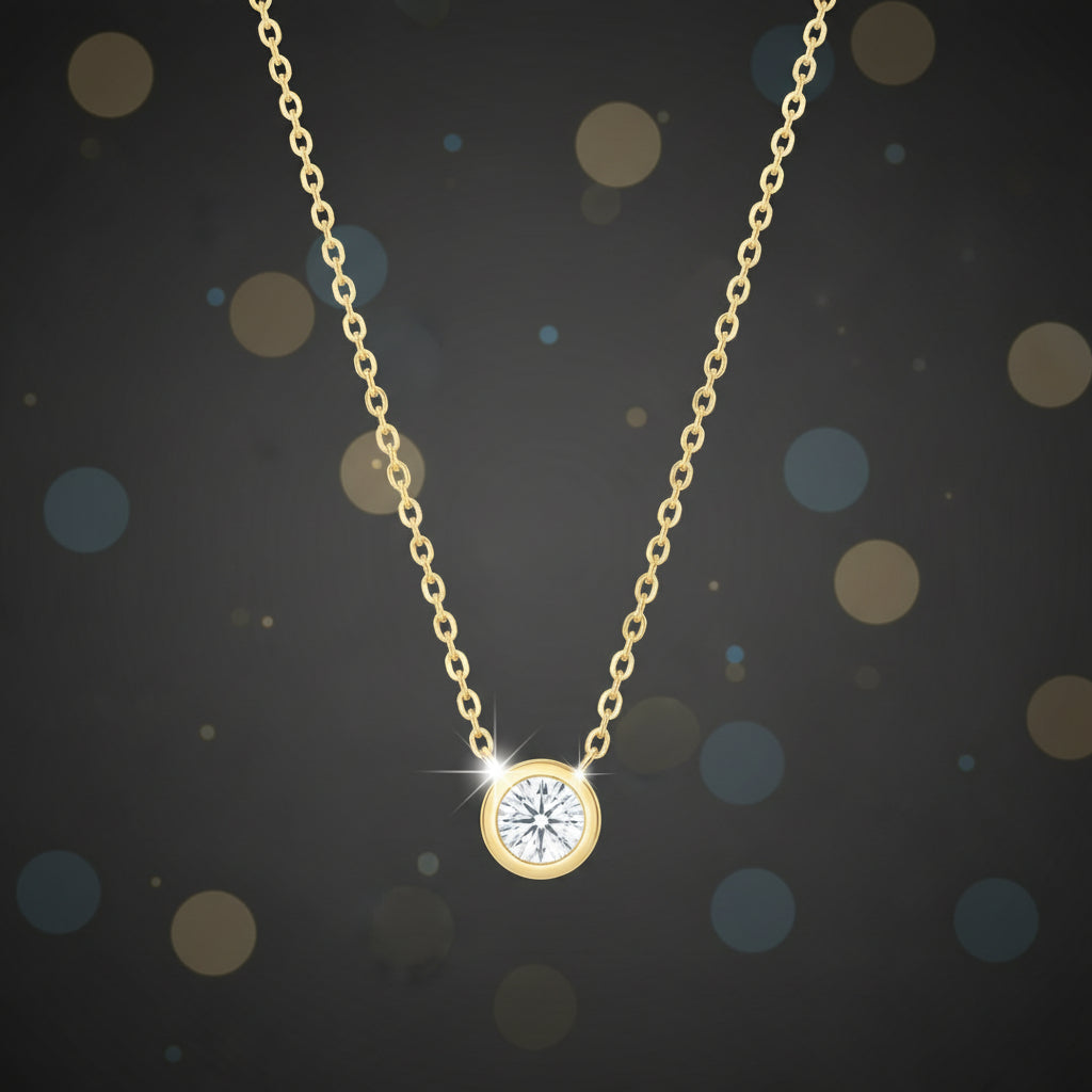 18Kt Classic Solitaire Pendant on Chain